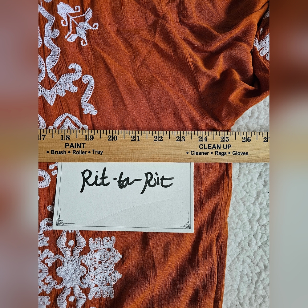Chico's Burnt Orange Kimono with White Embroidery - Picture 7 of 8